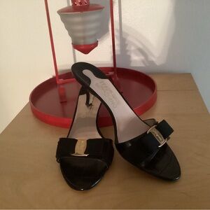 Salvatore Ferragamo Black Heels with Gold Buckle